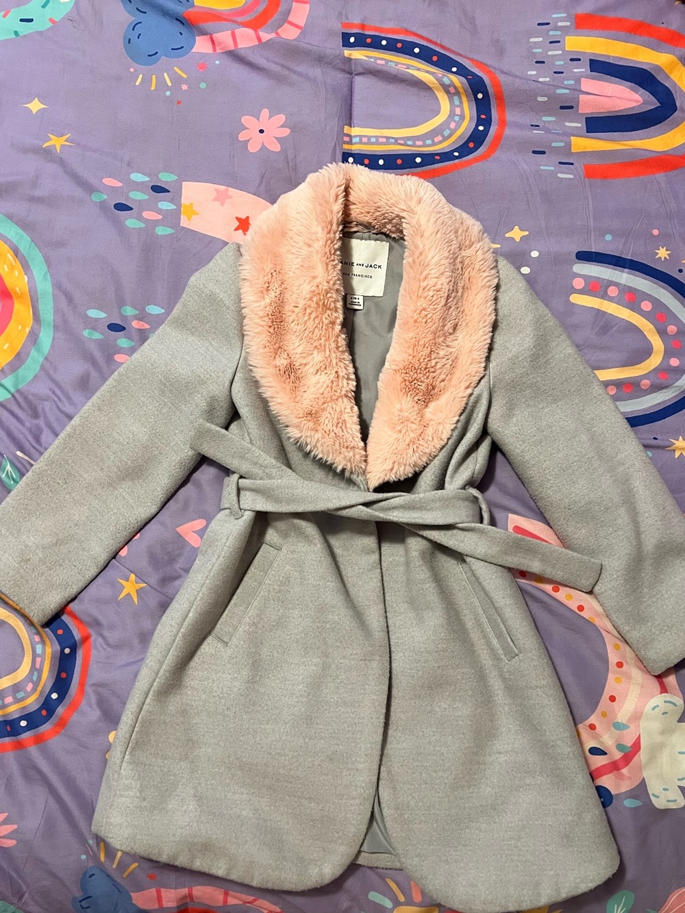 Gorgeous coat with pink fur collar, Janie & Jack, size 3-4